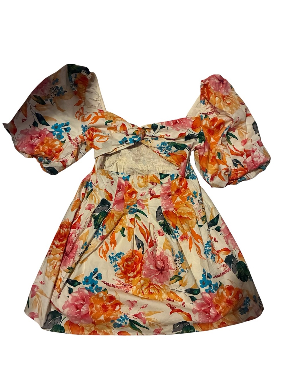 Buddy Love Cream Floral Dress with Orange, Pink & Blue Blooms